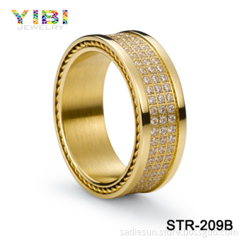 saudi jewelry CZ inlaid gold plating stainless steel ring
